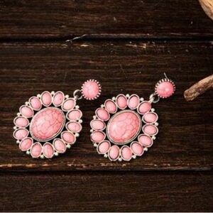 Western Earrings Elegant Pink Turquoise Oval Earrings Cowgirl Southwestern Style
